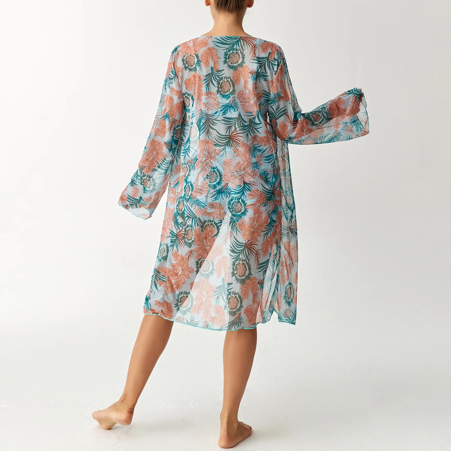 Floral High Waisted Bikini Set Cover Up Swimsuit Women Long Sleeve Three Pieces Swimwear Beach Wear Female Bathing Suits Shorts