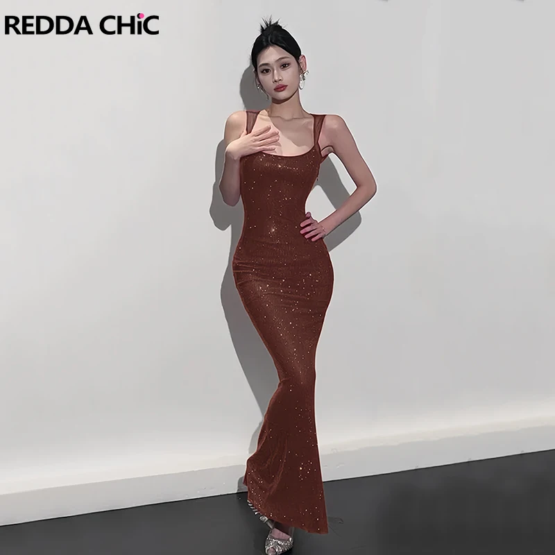 

REDDACHiC Luxury Rhinestone Party Gown Open Back Tank Square Neck Bodycon Maxi Long Tight Dress Evening Women Formal Clothes