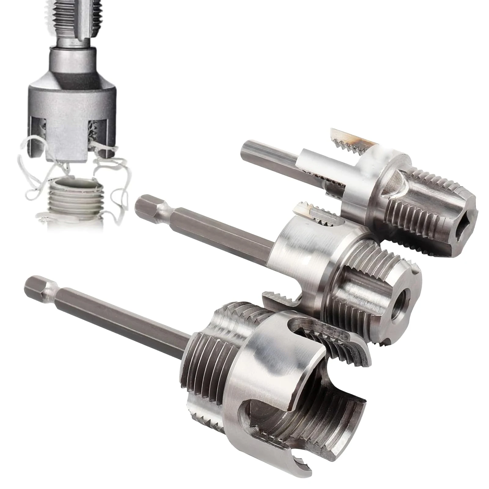 3Pcs Pipe Threading Tool, Dual-Function Integrated Internal & External Thread Cutter PVC Threader Cutting Kit for 1/2