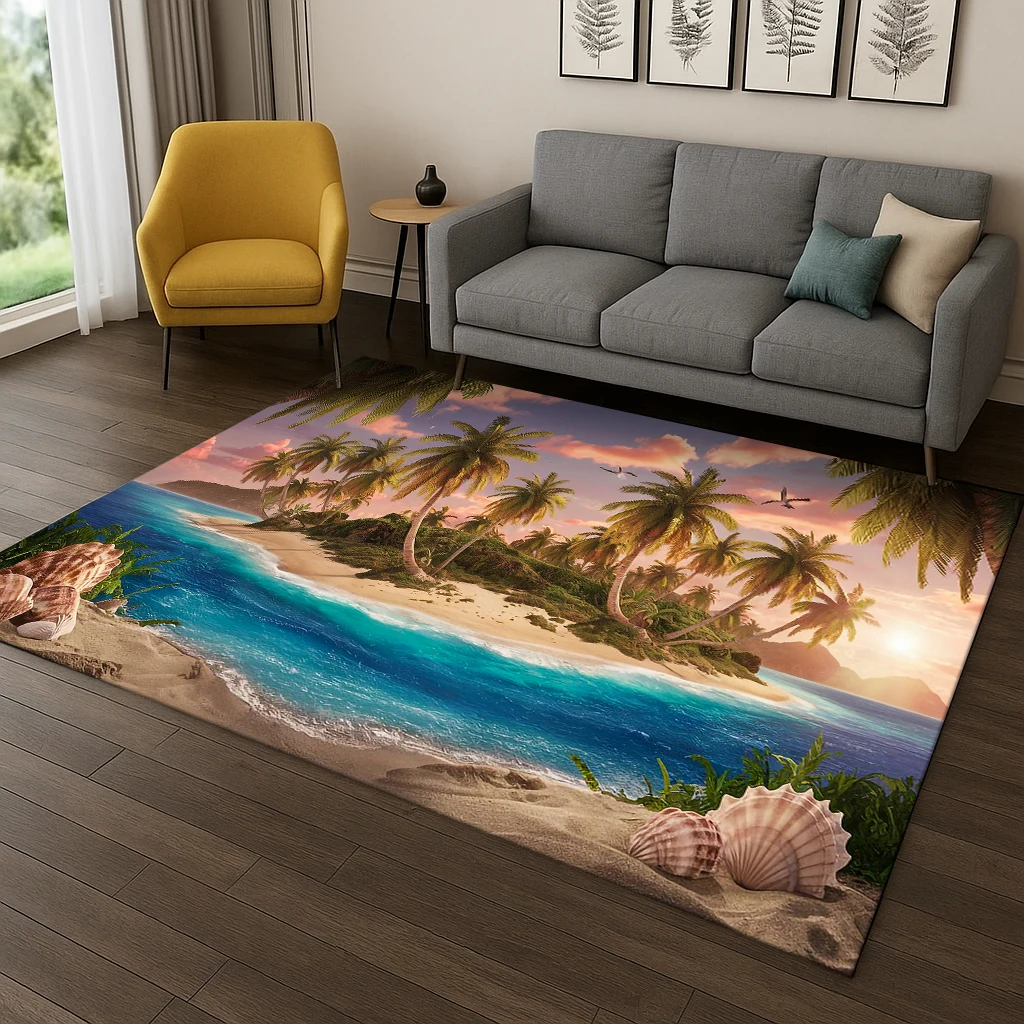 

Beach & Ocean Scenery Area Rug, Non-Slip Floor Mat for Bedroom & Living Room, Kids Play Sea View Carpet