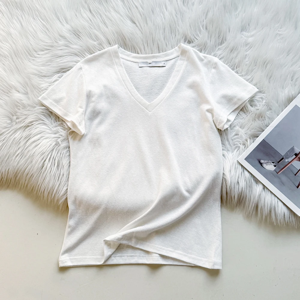 

Summer New Women's Linen Breathable V-neck Slim Short-sleeved T-shirt Casual Style Comfortable Fit Regular Length