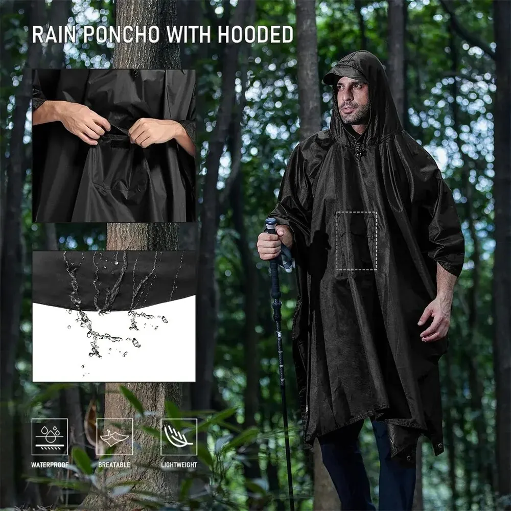 3 In 1 Outdoor Raincoat Hooded Sleeve Waterproof Rain Poncho Motorcycle Rain Cover Camping Hiking Travel Rainwear Tent