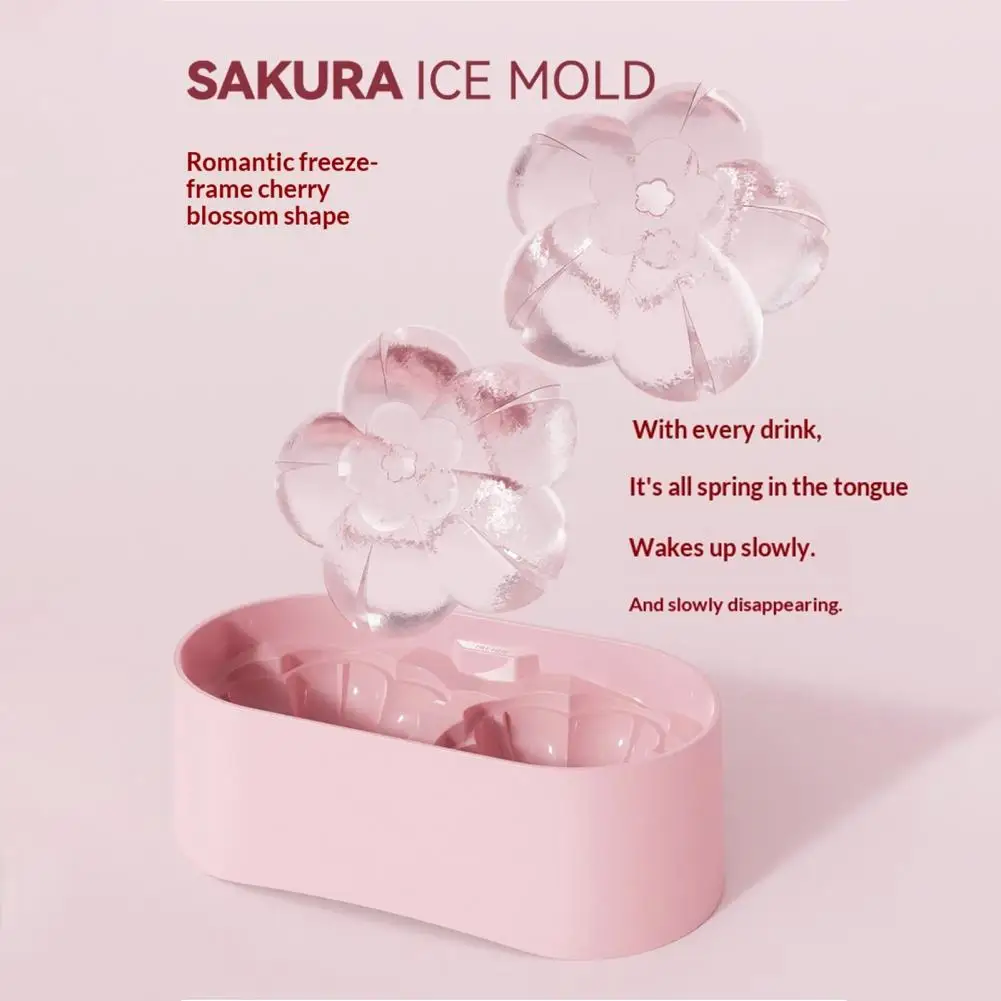 Reusable Cherry Blossom Mold Sakura Shape Silicone Ice Cube Tray with Lid Easy-release Stackable Mold Space-saving for Whiskey