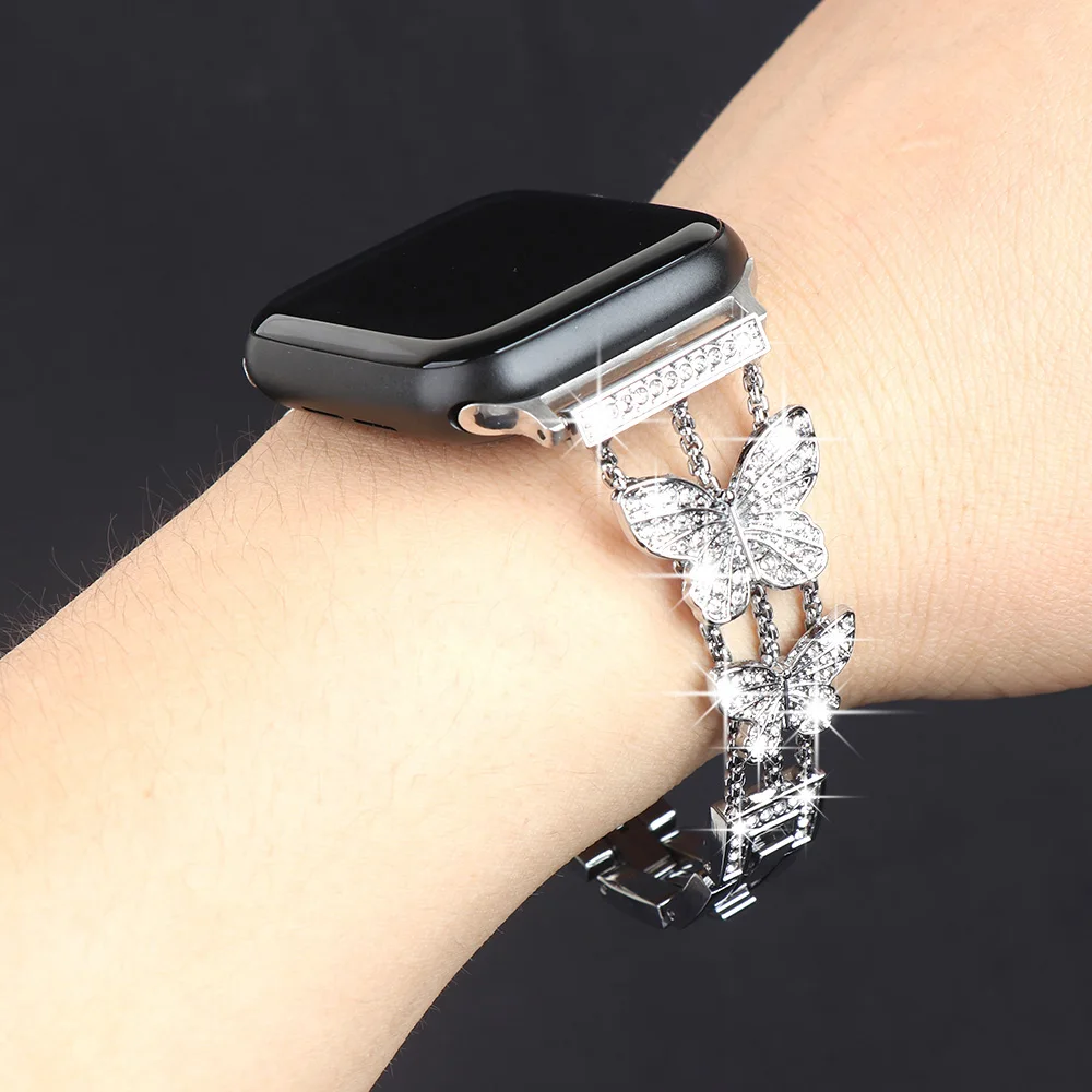 Damenarmband im Schmetterlingsstil für Apple Watch Band Ultra 3 2 49 mm, iWatch-Serie 11 10 9 8 7 SE 6 5 4 3 2 46/45/44/42/41/40 mm
