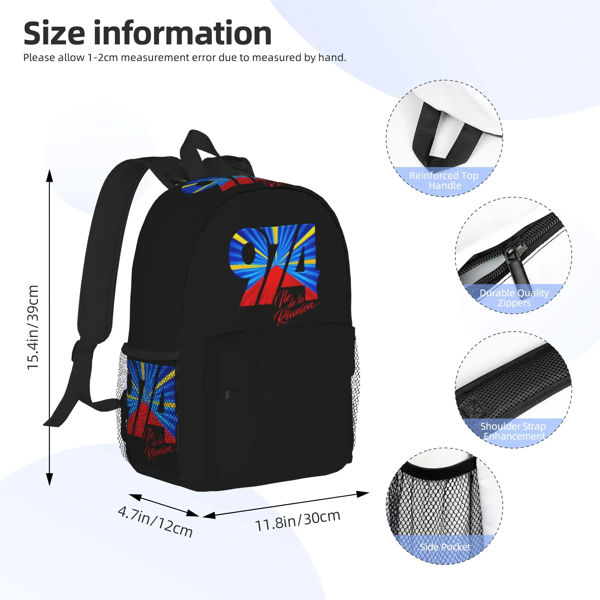 974 Reunion Island Flag Backpack Hot Sale Daypack Large Capacity Boys Girls BookBag Shoulder Bags for Men Women School Bag