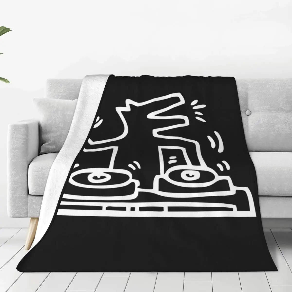 Dj Dog Kieth Animal Haring White Blankets Fleece Breathable Sofa Throw Blankets For Couch Bedding Office Throws Bedspread Quilt