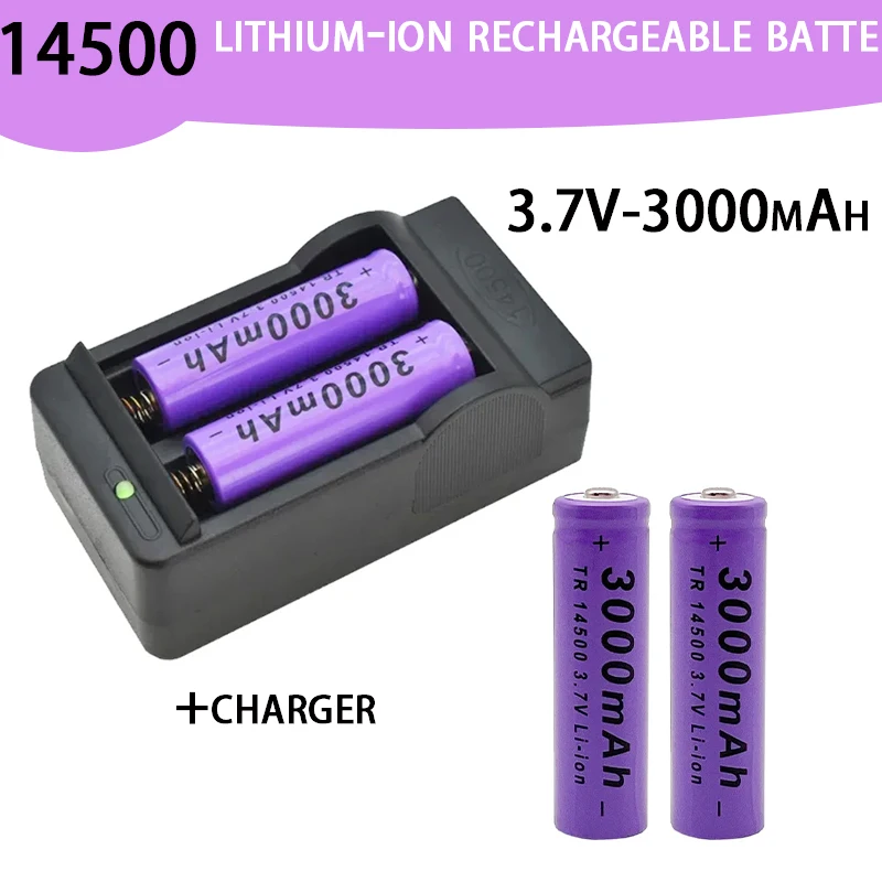 

2024 100% The latest 14500 lithium battery 3.7V 3000mAh 14500 rechargeable battery for LED flashlight toy+charger Free Shipping