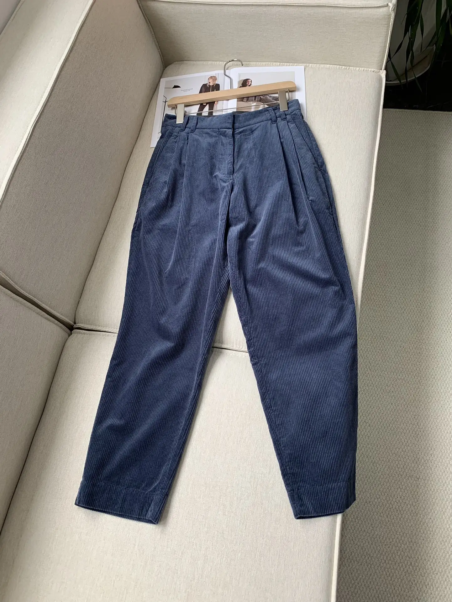 Women's Long Pants 2024 New Autumn Winter Bead Chain 100% Cotton Corduroy High Waist Casual Warm Trousers