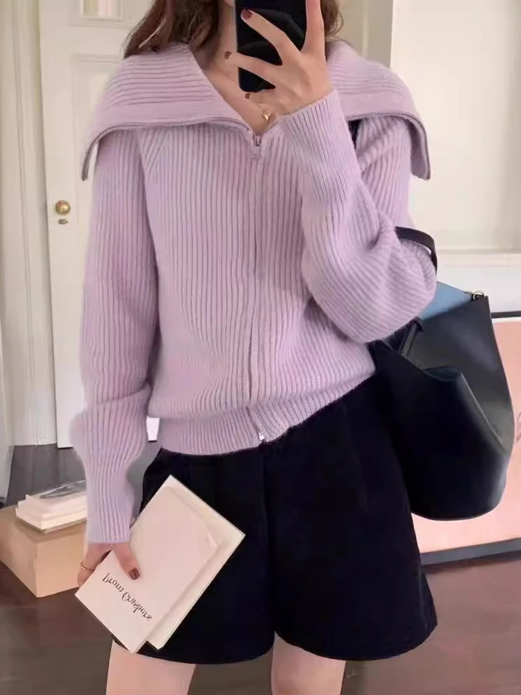 

Autumn Winter 2025 Knitted Cardigan Sweater Women Korean Fashion Long-Sleeve Short Casual Zipper Loose Sweater Jacket Ladies Top