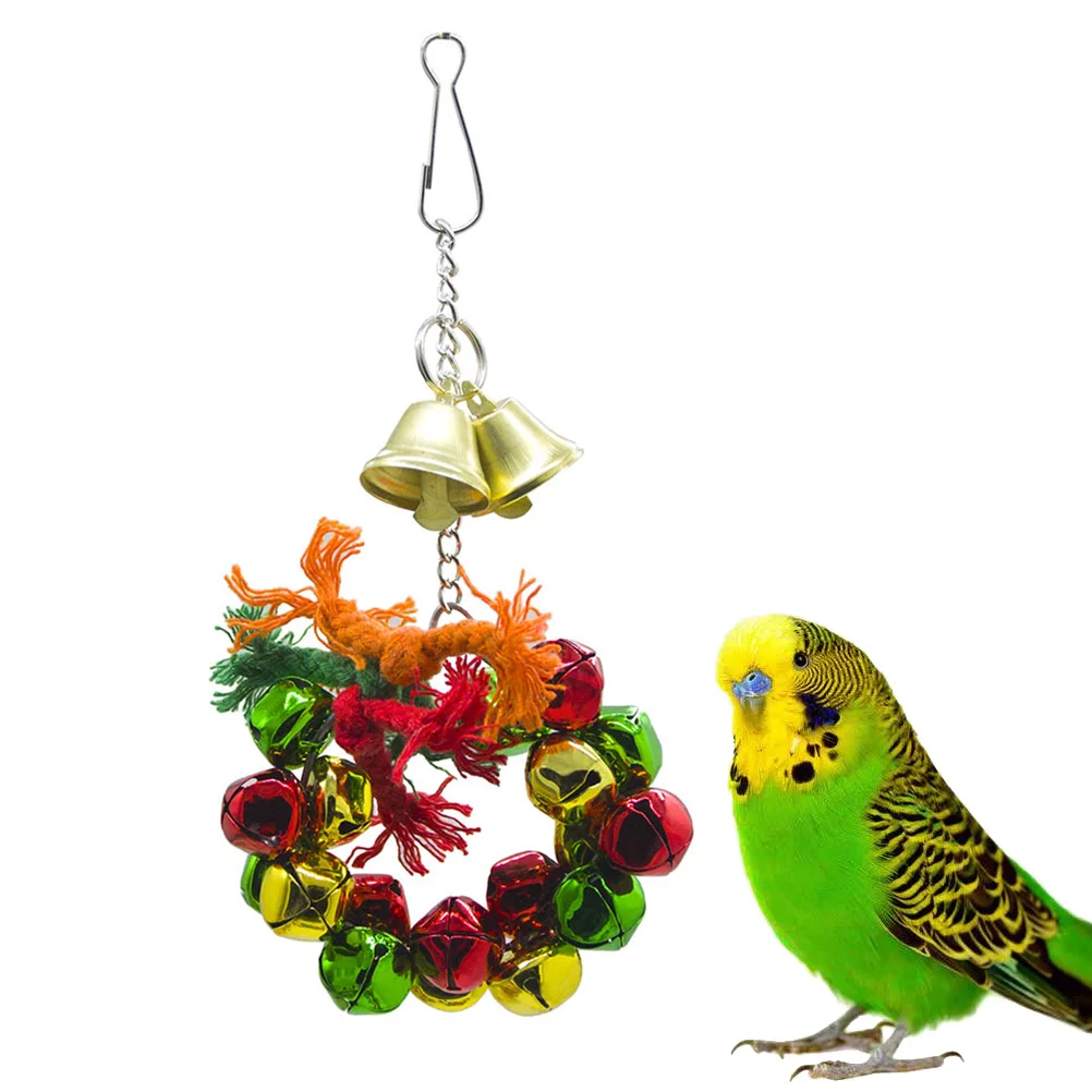 Parrot Bell Wreath Hanging Bell Ring Toy Christmas Birds Chewing Toy Cage Decor hanging parrot toys parrot chewing toy