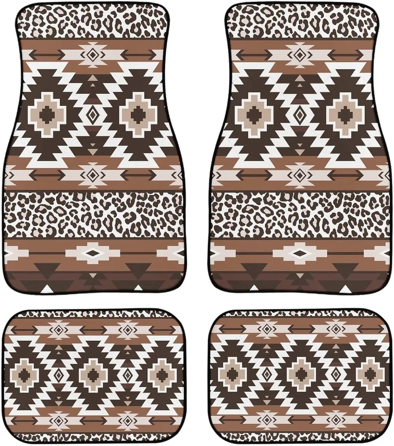 

Alfombrillas Lanteras Y Trasera Con Estampado Leopardo Azteca Marrón Para Coches, Alfombra Resistente Con Respaldo Goma, Jueg