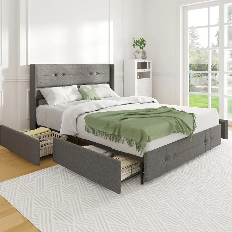 

Novilla Upholstered king-size platform with storage drawers and fabric headboard, no box spring required