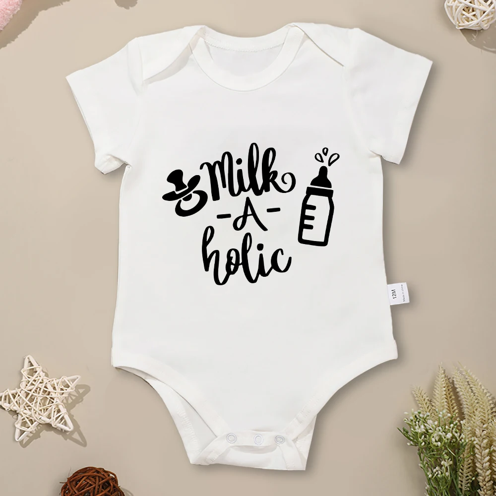 

Milk a Holic Cute Baby Girl Clothes Onesie Creative Funny Newborn Boy Bodysuit Comfy Sofy Fine Fabric Infant Jumpsuit Cheap