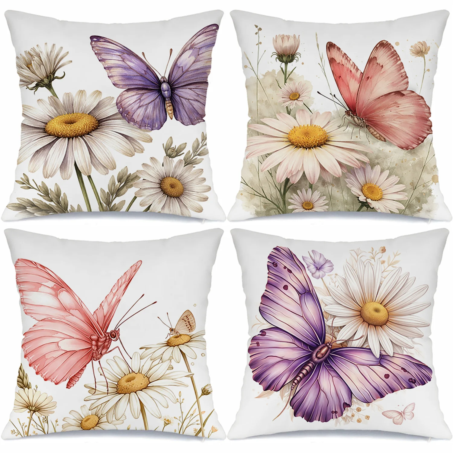 Butterfly Daisies Theme digital printing pillow cover Short plush Suitable living rooms bedrooms sofas throw cushion cover 4pcs