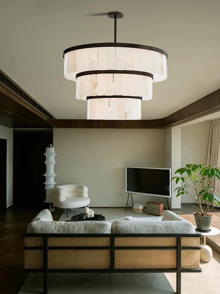 

Black Frame Marble Ceiling Pendant Light Led Dimmable Light Fixture, Elegant Luxury Stone Pendant Lamps for Living Room Bedroom