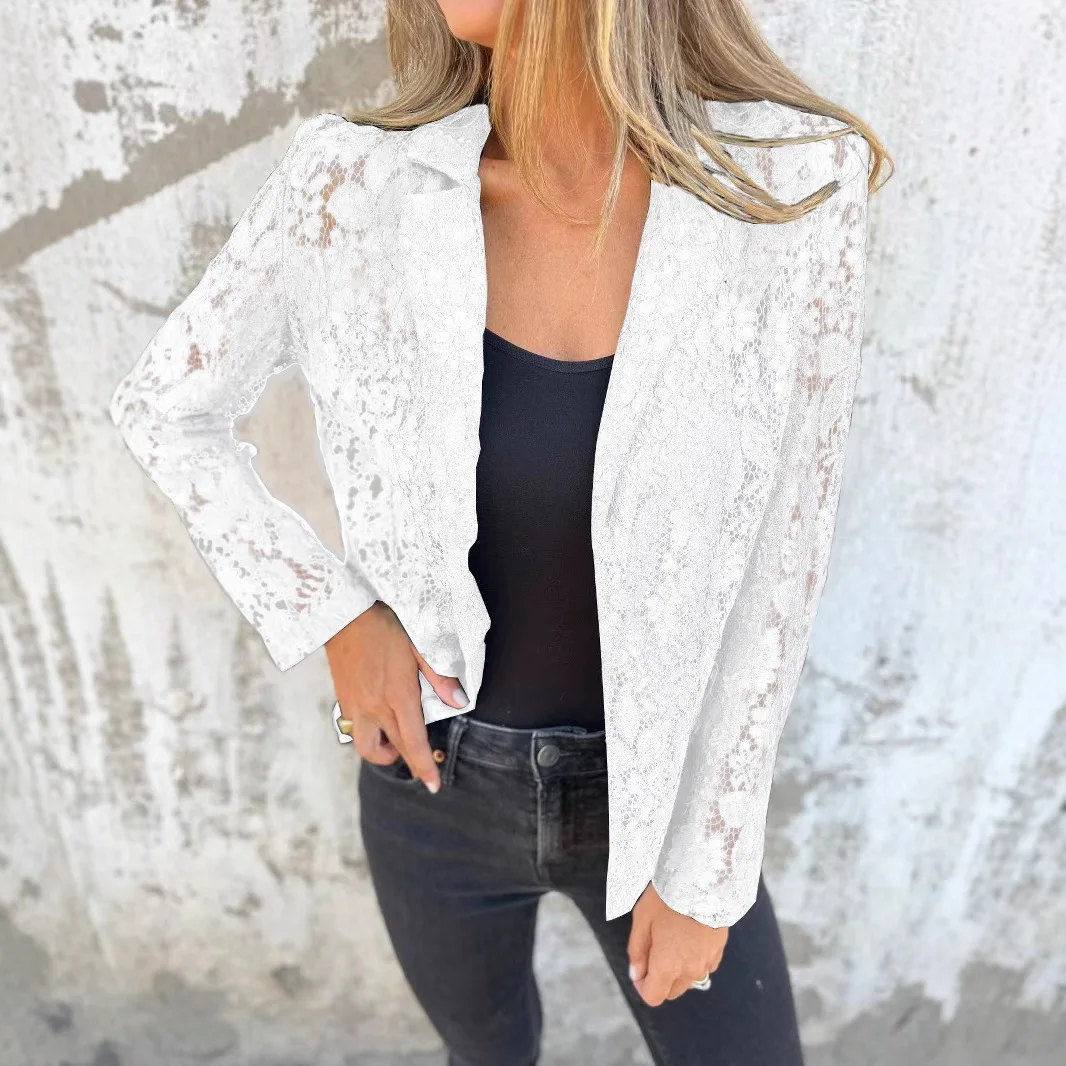 

2025 Spring/Summer Women's New Fashion Casual Stylish Solid Color Lace Blouse Suit For Women