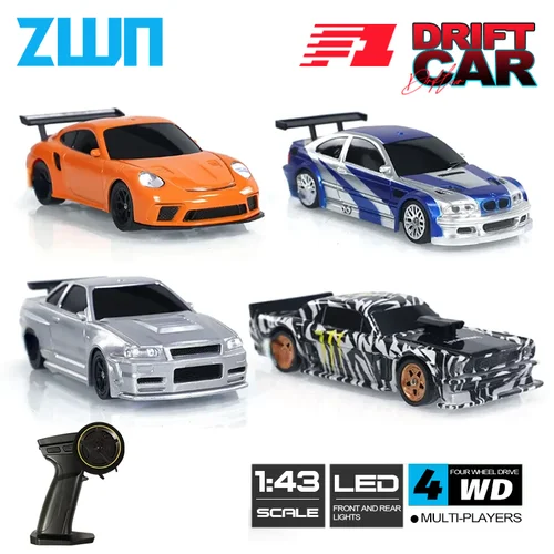 ZWN 1/43 2.4G 미니 RC 카, 4WD 라디오 리모컨 드리프트 카, 전문 GTR 모델, 고속 레이싱 장난감, 어린이 선물 