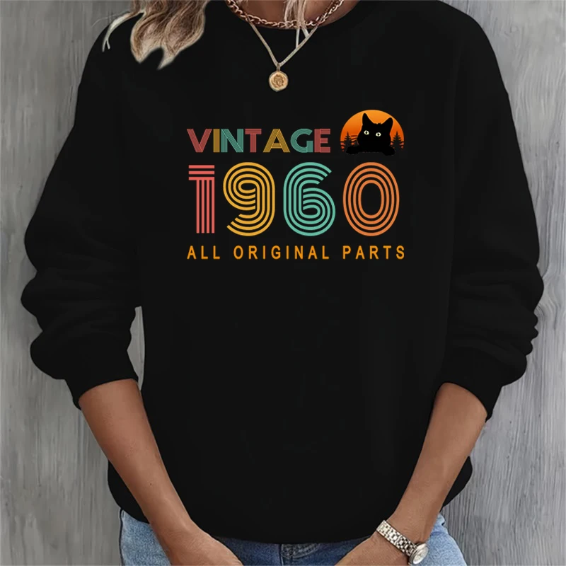 Women Sweatshirts Vintage 1960-1969 O-Neck Pullover Birthday Year 1964 Print Hoodies for Women Loose Long Sleeve Harajuku Hoodie