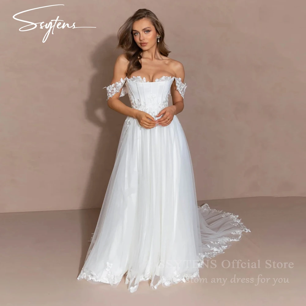 

SSYTENS Elegant Off Shoulder Wedding Dresses Long Appliques Detachable Sleeves Bridal Gowns Corset Robes De Soirée Customized