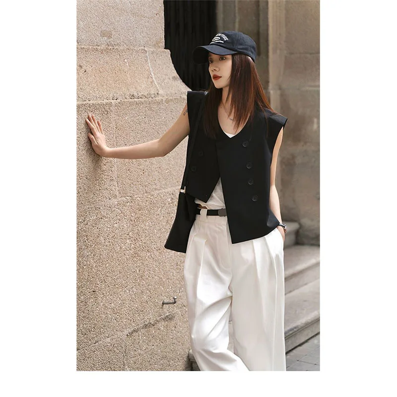 

Весенне-осенний новый модный женский жилет без рукавов, высококачественные черные женские жилеты, верхняя одежда, 2025 г., женский свободный жилет