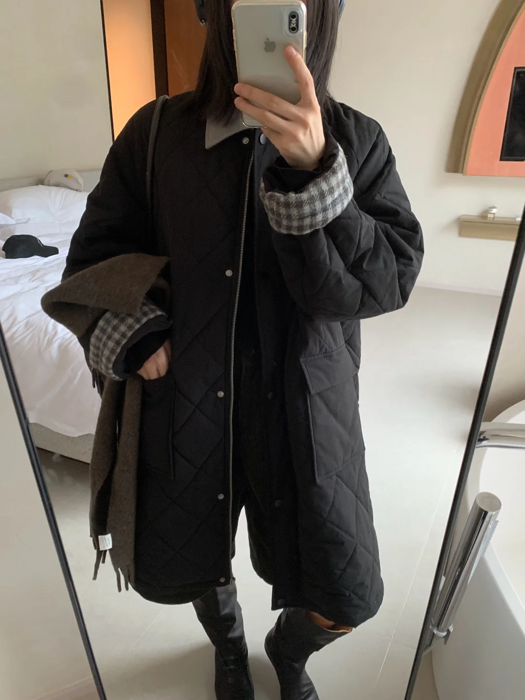 

Свободное длинное хлопковое стеганое пальто с воротником и цветными блоками для женщин, осенне-зимнее, комфортное, для повседневной носки