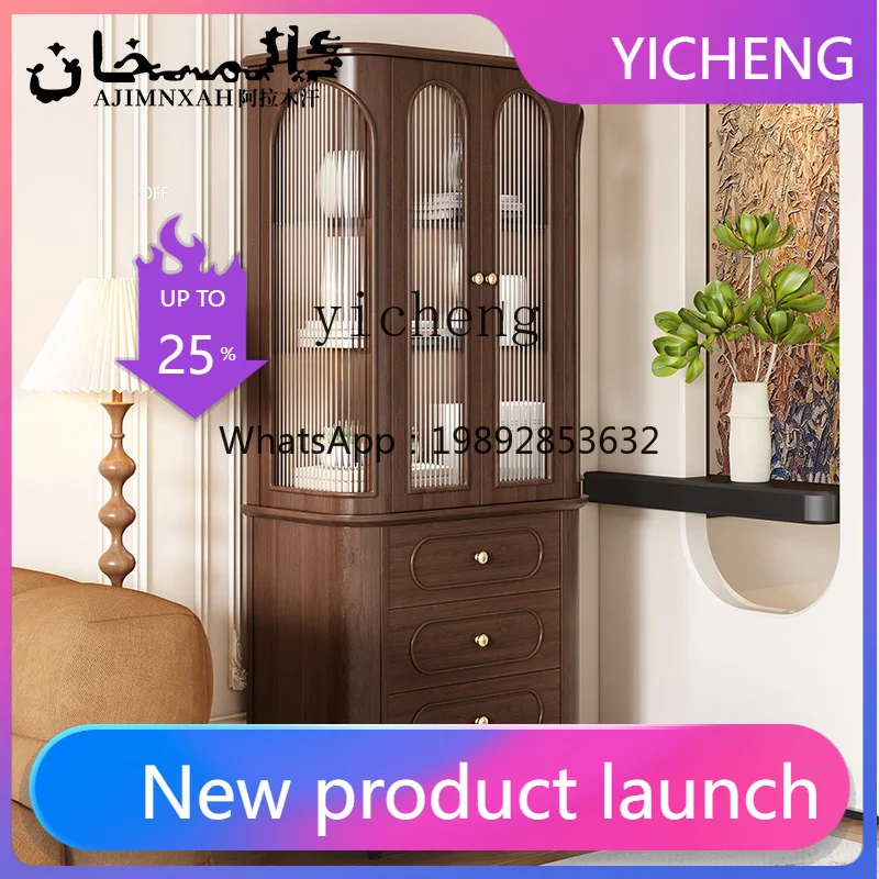 

Винный шкаф LYY из массива дерева во французском стиле, средневековый кухонный шкаф, элитный кремовый шкаф-витрина для гостиной, высокий шкаф для дома