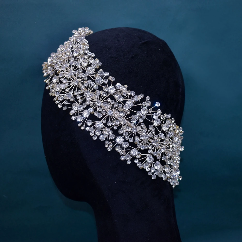 A107 Silver Rhinestone Bridal Headpieces For Women Wide Bridal Headbands Wedding Hair Accessories for Brides and Bridesmaid