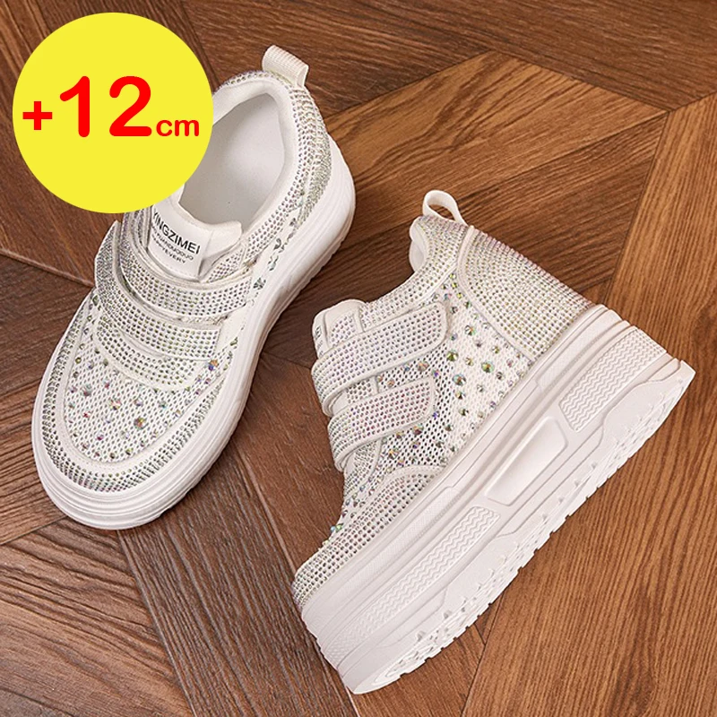 Thick Soled White Shoes for Women Summer New Versatile Breathable Hollow Mesh Casual Shoes 12CM Height Increasing Women's Shoes view 3