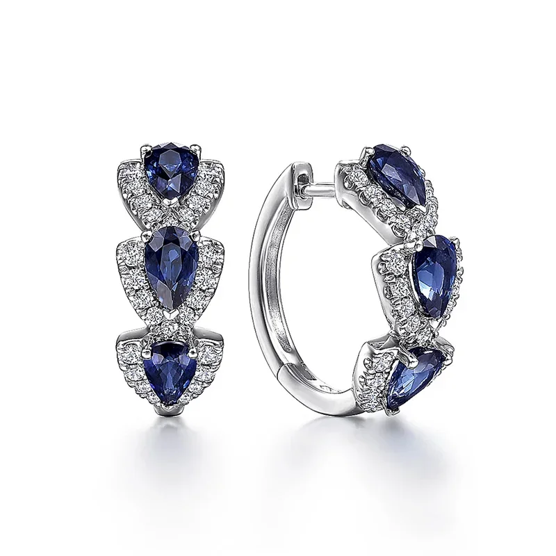 New Luxury Trendy Blue Cubic Zirconia Hoop Earrings Wedding Party Elegant Accessories for Women Anniversary Gift  Jewelry