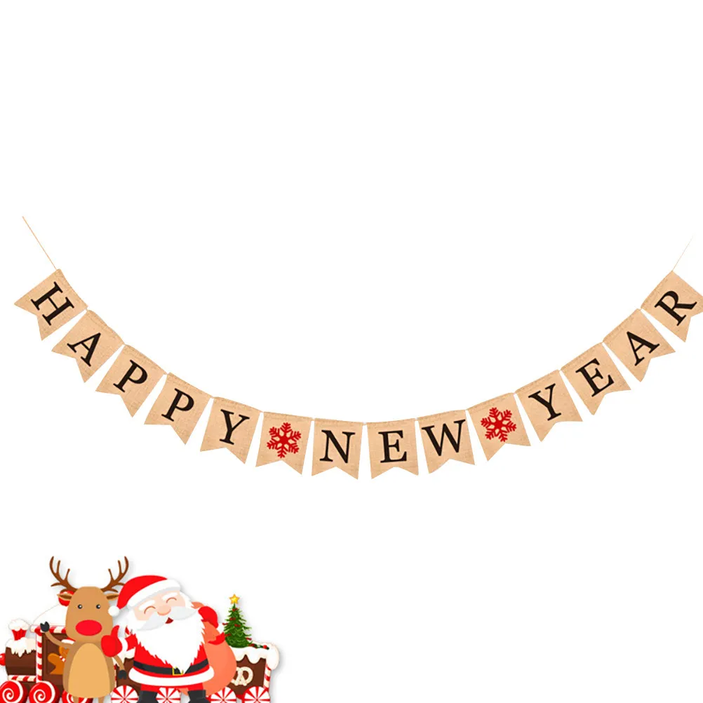 Happy New Year Banner Vintage Burlap Holiday Bunting Party Hanging Garland for 2020 New Year's Eve Celebration Indoor Outdoor