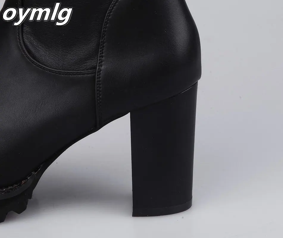 New Autumn Winter Women\'s Pu Leather Over The Knee Boots Back Zip Thick High Heel Platform Thigh Boots Ladies Fashion Shoe Black