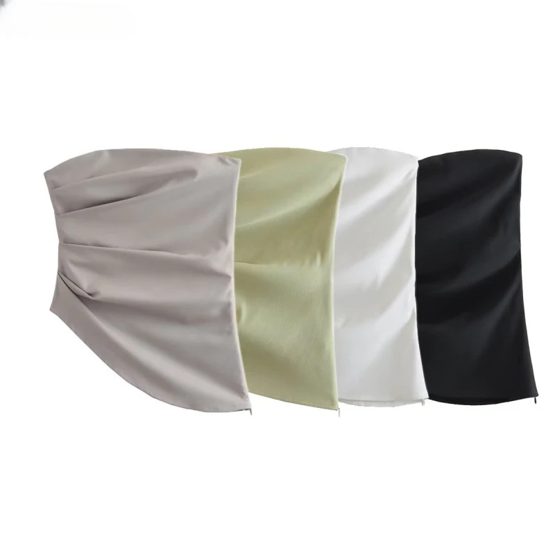 

2024 Summer New Product Women's 4-Color Folded Decorative strapless Top