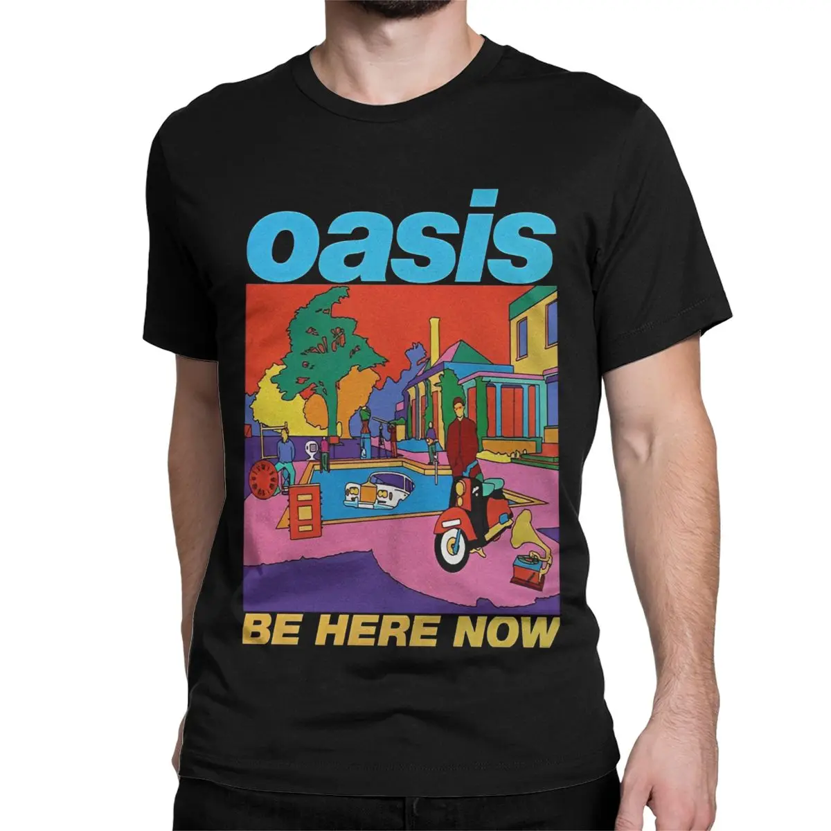 Camiseta de manga curta masculina e feminina decote em O, camiseta de algodão legal, tops de verão, banda de rock com ilustração, O-Oasis