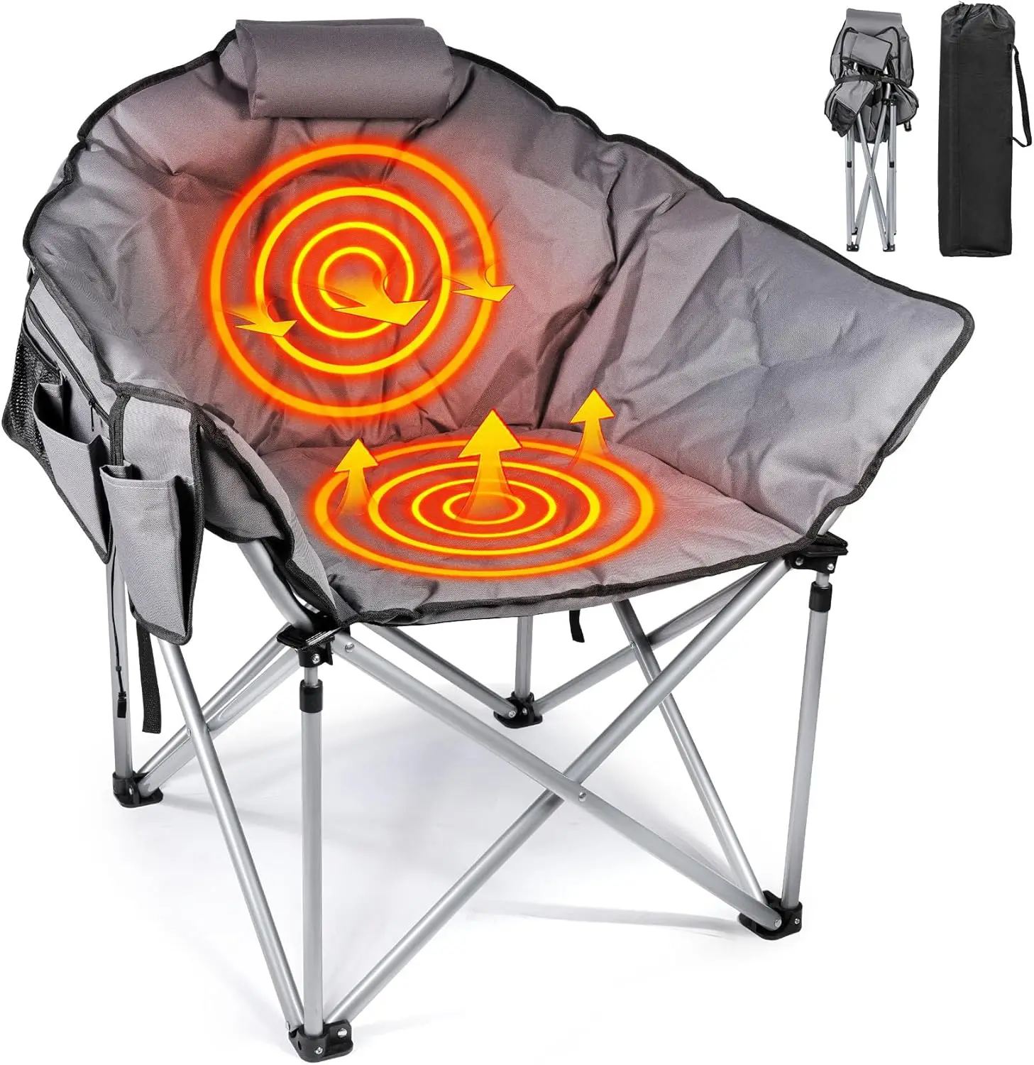 Heated Camping Chair,Oversized Heated Chairs Outdoor Sports W/3 Heat Levels for Back & Seat, Portable Folding Heated Lawn Chair