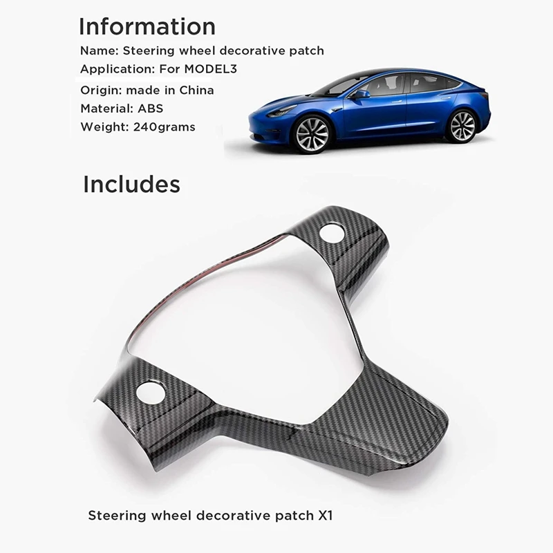 Car Interior Cover for Tesla Model 3 Y 2017-2020 Carbon Fiber Steering Wheel Protective Frame Patch Trim Accessories