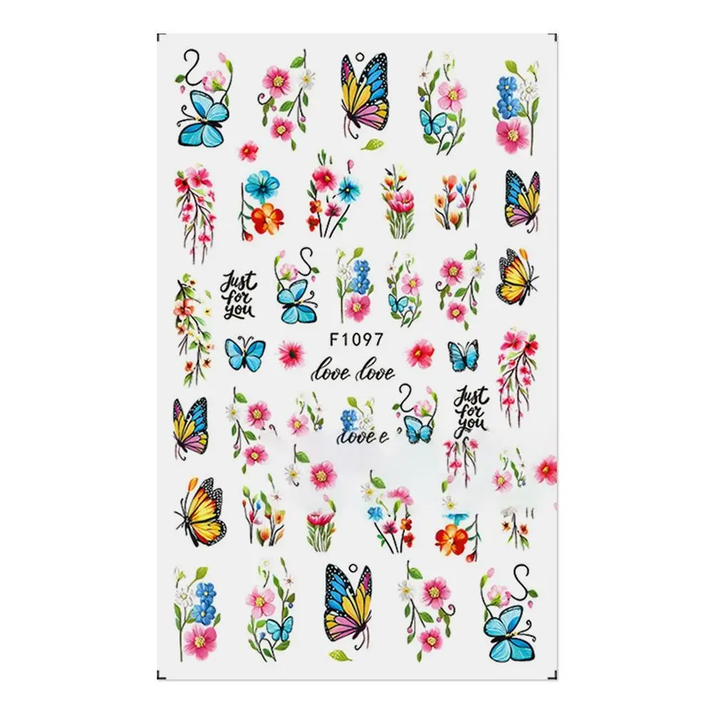 สติกเกอร์ติดเล็บลายดอกไม้สีชมพูม่วง 3 มิติ ลายผีเสื้อ ตกแต่งเล็บสำหรับฤดูใบไม้ผลิ ลายสลักสวยงาม