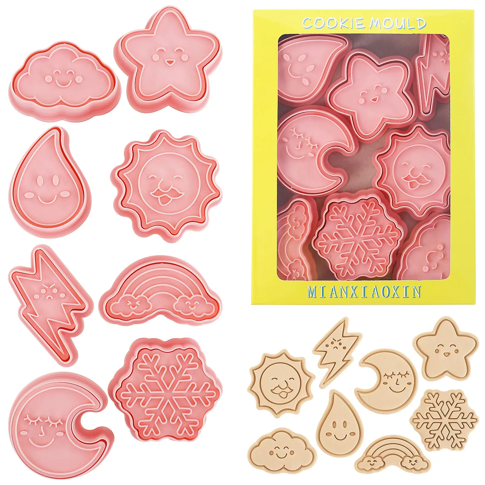8 Piece Cute Weather Cookie Cutters Rainbow,Star,Sun Moon Shape Cookie Molds Cartoon Fun Biscuit Moulds(8-Natural Weather)