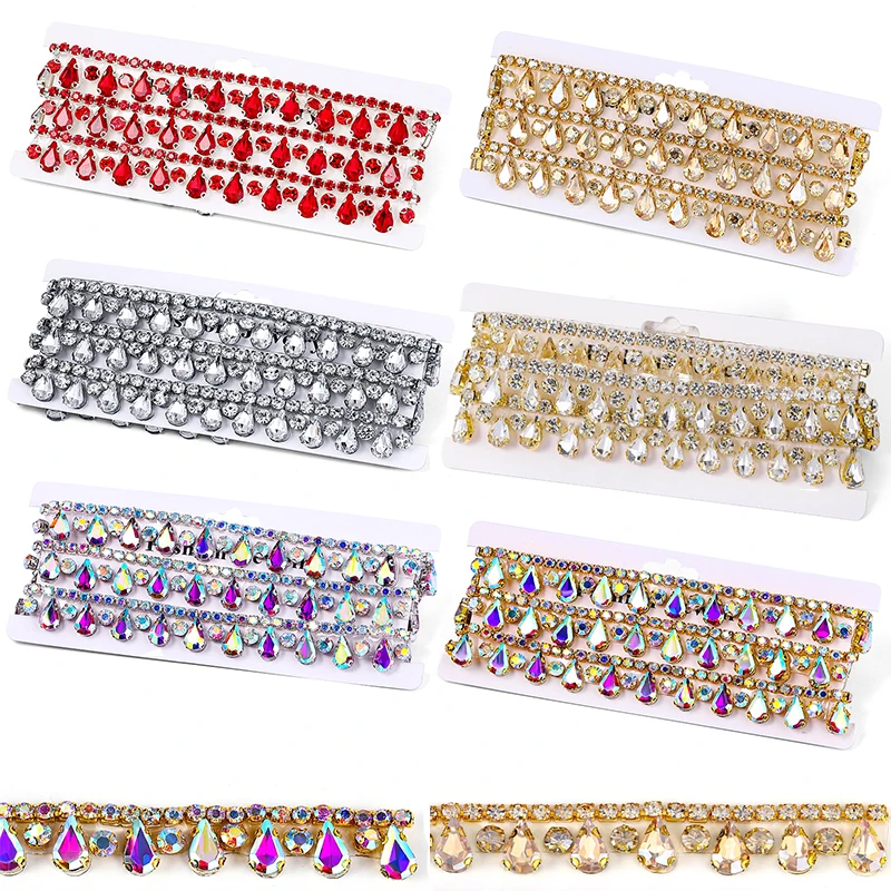 1 Yard-90cm Hotfix Glasrhinestone-Band Kristall Mehrfarbige Kette DIY Handwerk Kleidung Schuhe Dekoration
