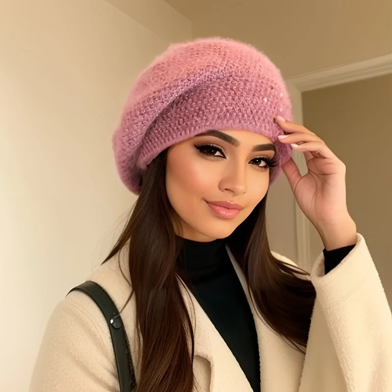 Hat Knitted Woolen Hat Women\'s INS Autumn and Winter Warm Big Head Circumference Thickness 2023 New Black Pullover Beret