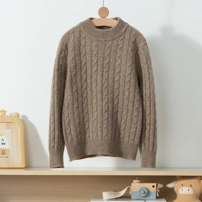 Childrens cashmere sweater 100% Wool Boys girls Solid color base Wool Knitted Sweater Thickened warm winter clothing Kids Tops