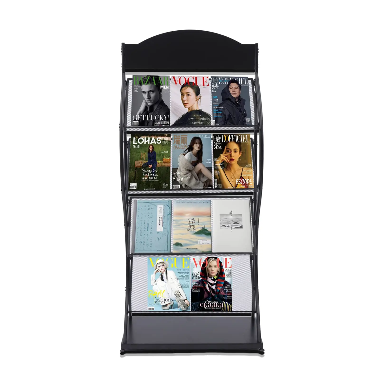 Black Floor Standing Wire Magazine Display Rack, 4-Tier Brochure Literature Display Stand Racks Magazine Holders for