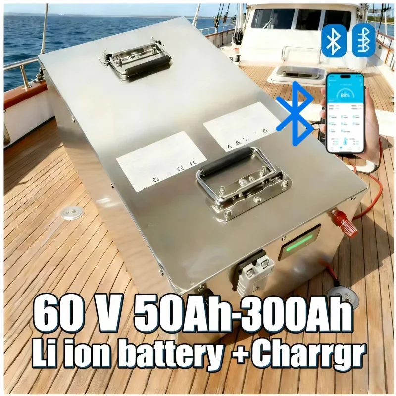 60V 100Ah Lithium Li-ion Battery, 50Ah-300Ah, Bluetooth Enabled, for 3000W-12KW Golf Cart Tractor RV, with Charger, High Capacit