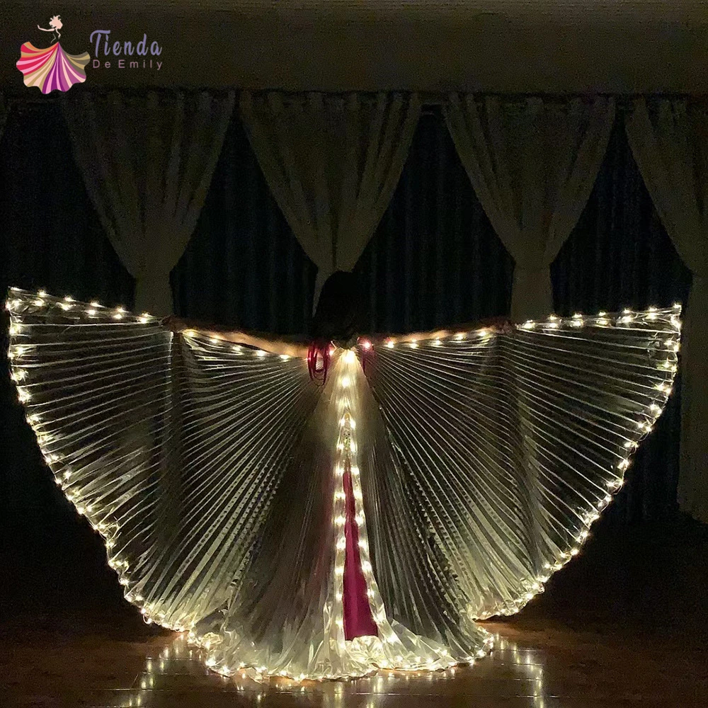 Led Isis Wings Belly Dance Costume With Telescopic Stick Light Up Fairy Angle Wing Butterfly Carnival Halloween Party Cape Props