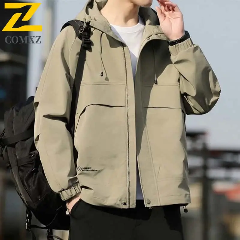

Men Charge Jacket 2025 Solid Color Fashion Versatile Windproof Waterproof Hooded Jacket Outdoor Camping Travel Men Zipper Jacket