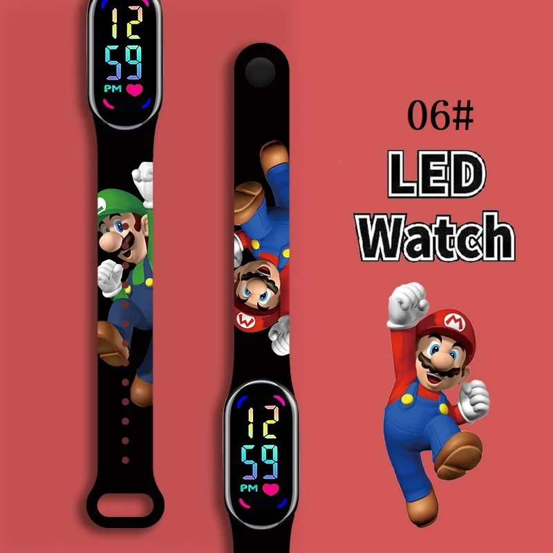 

Mario Bros Children's Watches Action Figures Luigi Princess Peach Yoshi Bowser kids Sport Wristband Waterproof Digital Watch
