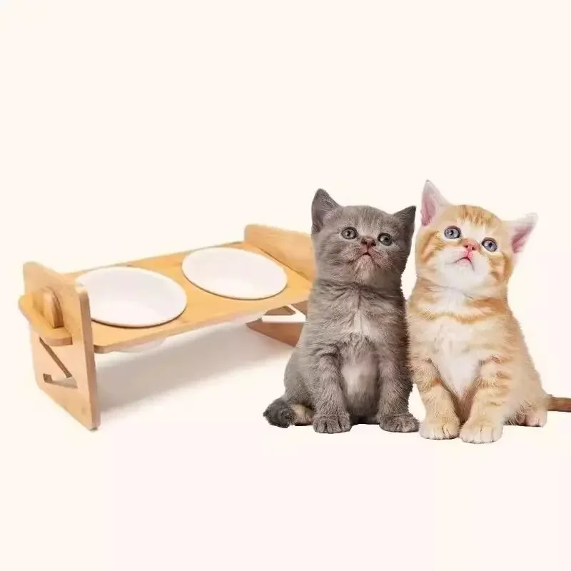 

Anti-overturning Pet Ceramic Bowl Rack, Cat/Dog Water Bowl Rice Basin Neck Protection, Adjustable Height Oblique Cat Bowl Rack