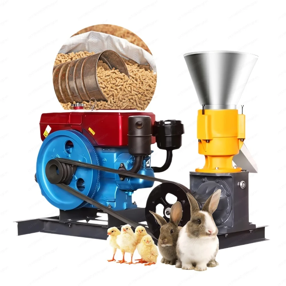 Portable diesel animal feed pellet machine chickens and rabbits, low fuel consumption, stable pellet production family farms