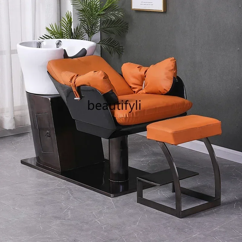 

45Barber Shop Shampoo Chair Hair Salon Fashion Simple Ceramic Deep Basin Half Lying Flushing Bed for Hair Salon
