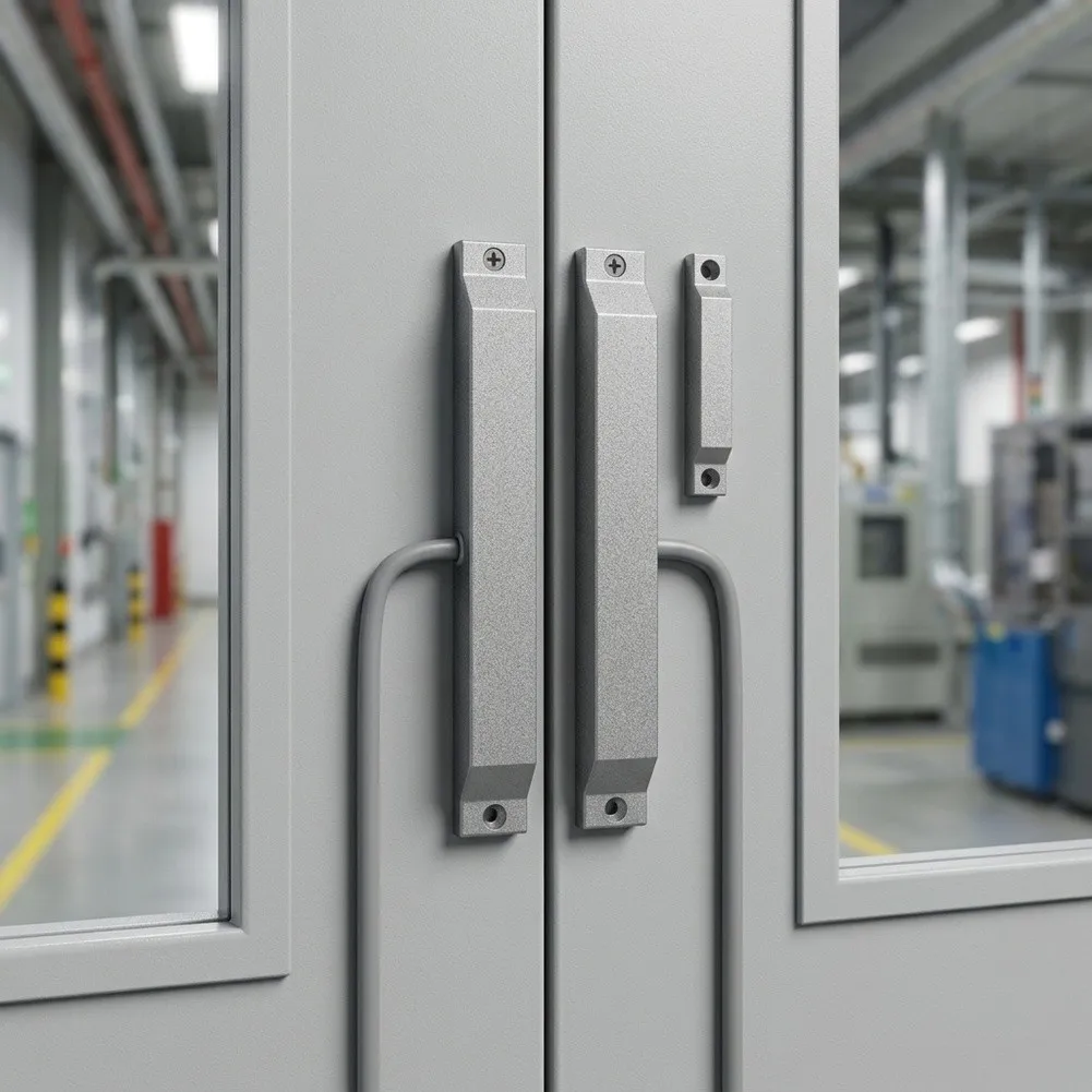 1Pcs Wired Fire Door Magnetic Sensor Dual Switch for Double Doors Industrial Aluminum Alloy 216x27x23mm Waterproof Build