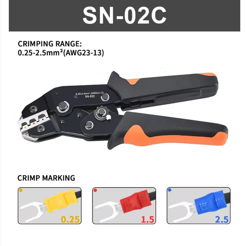 SN-02C Wire Crimping Tool Kit AWG 23-13 With 280PCS Insulated Wire Electrical Connectors Butt Ring Spade Cable Lugs Assortment image 2